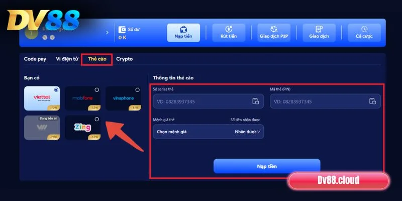 Hướng dẫn chi tiết quy trình thực hiện nạp tiền DV88